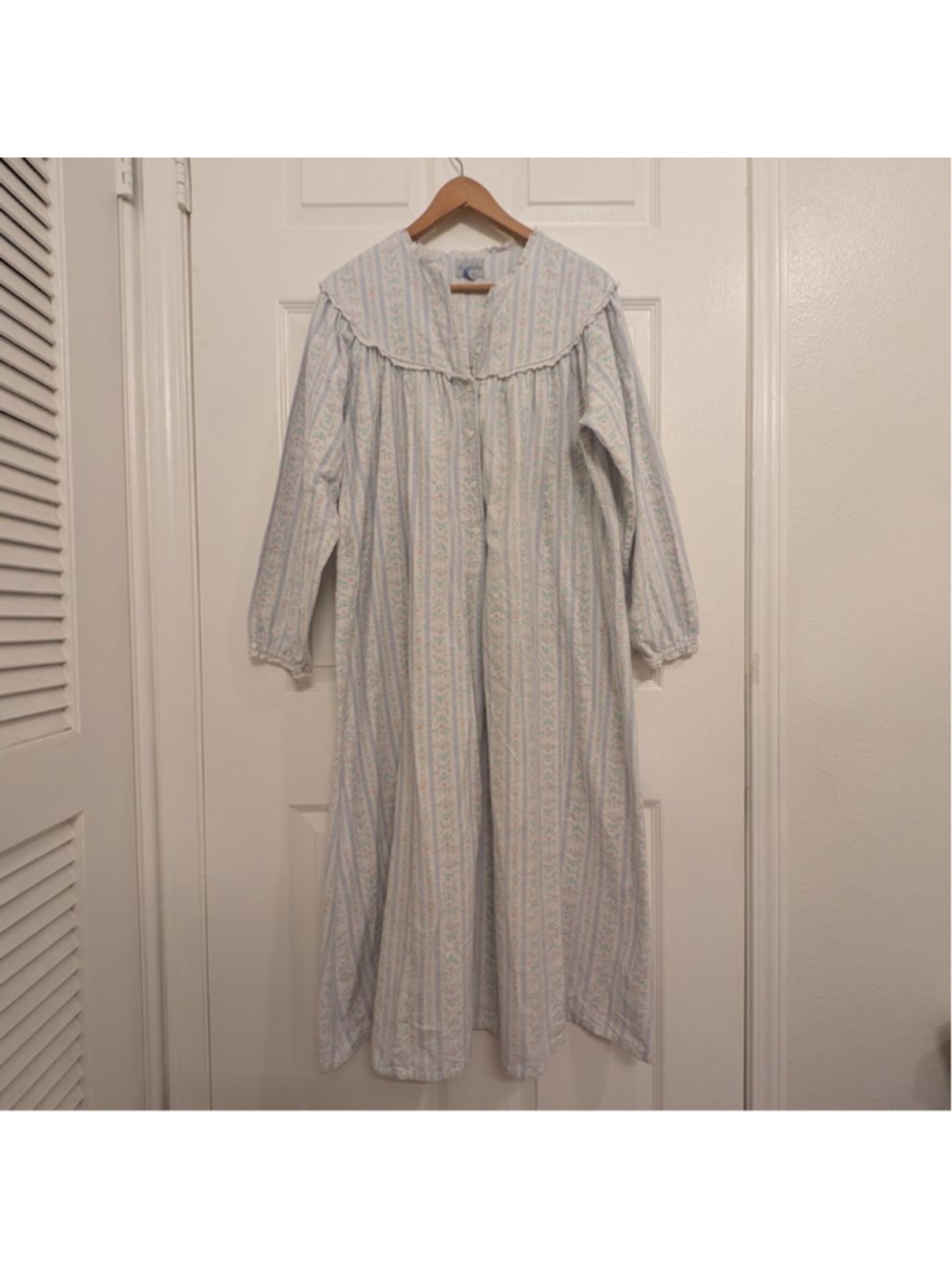Vintage Lanz of Salzburg Pajama Nightgown M Floral Striped Cottagecore Grandma